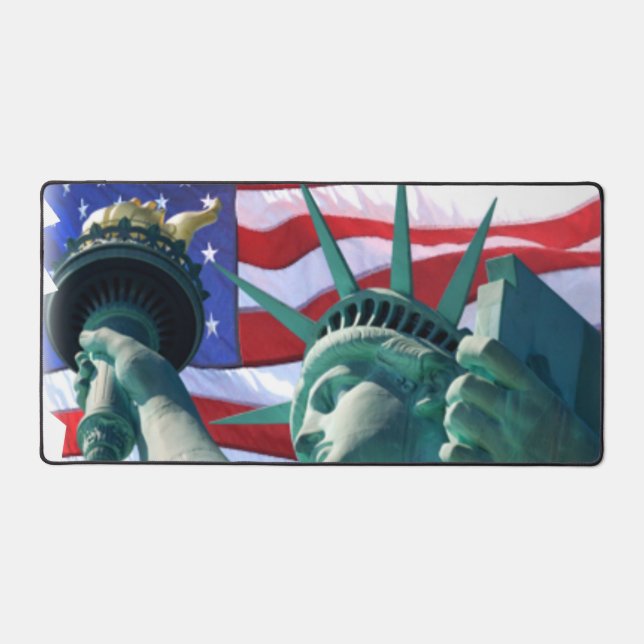Patriotic Statue of Liberty Waving Flag USA Desk Mat (Front)
