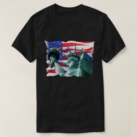 Patriotic Statue Of Liberty Waving Flag Usa T-shirt