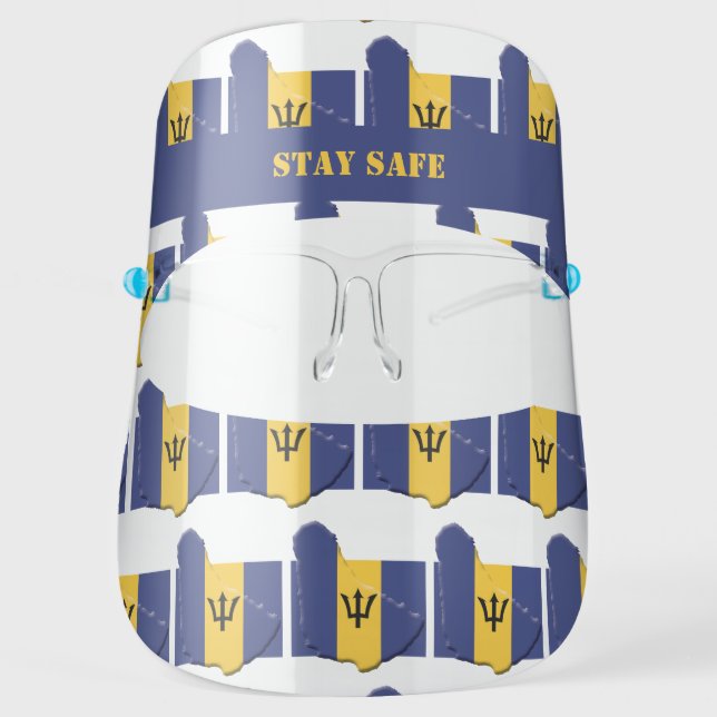 Patriotic Stay Safe BARBADOS FLAG Customizable Face Shield (Front)