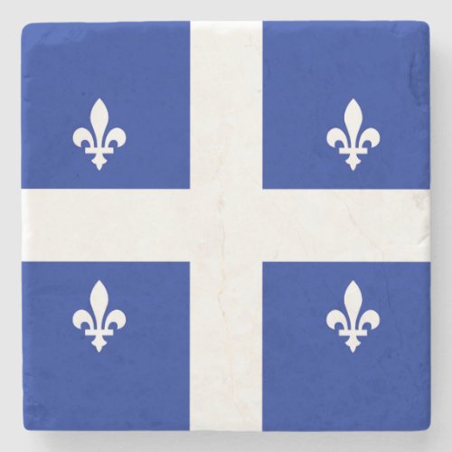 Patriotic stone coaster with Flag of Quebec