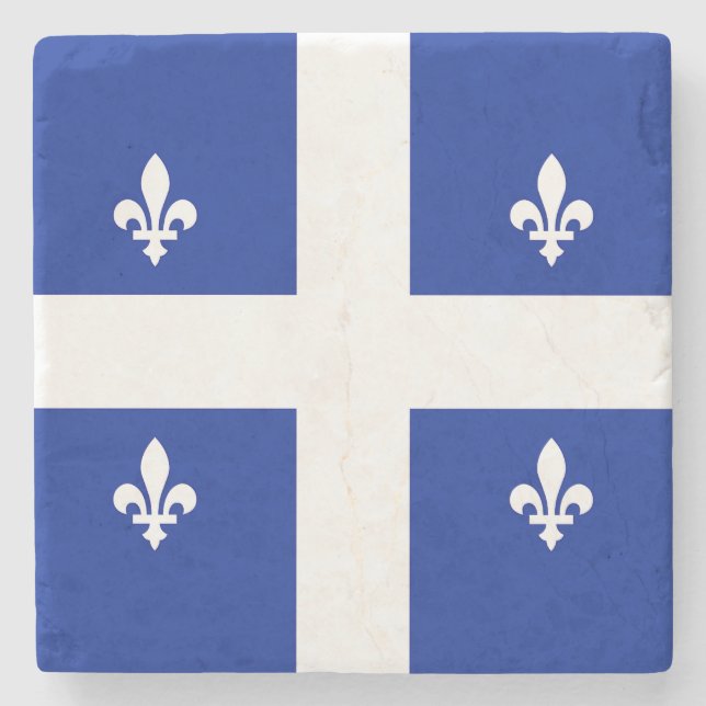 Patriotic stone coaster with Flag of Quebec (Front)