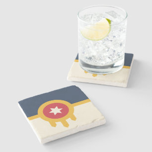 Patriotic stone coaster with Flag of Tulsa City