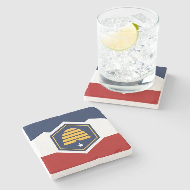 Patriotic stone coaster with Flag of Utah, USA (Side)