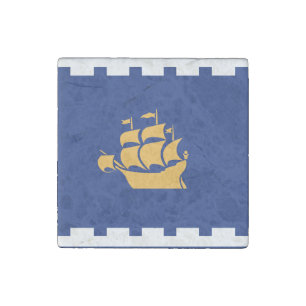 Patriotic stone magnet with Flag of Quebec City