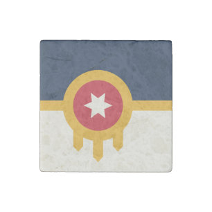 Patriotic stone magnet with Flag of Tulsa City