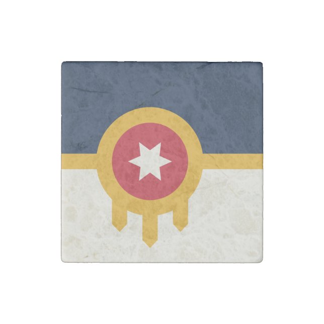 Patriotic stone magnet with Flag of Tulsa City (Front)