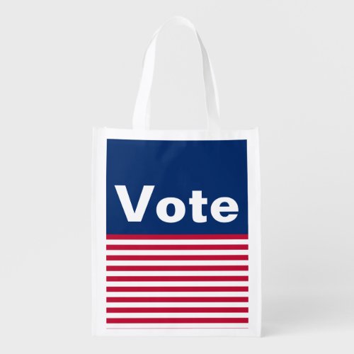 Patriotic Stripes Red White and Blue Vote Grocery Bag