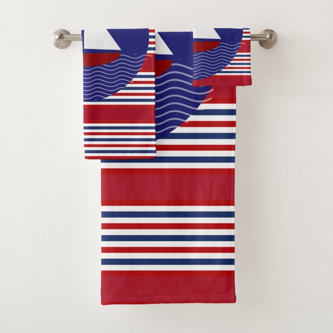 Patriotic Stripes Sailing Sailboat Bath Towel Set