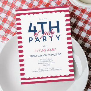 Patriotic Stripes Stars 4th of July Summer Party Invitation