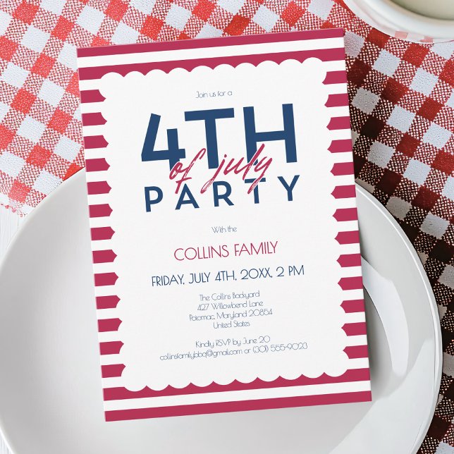 Patriotic Stripes Stars 4th of July Summer Party Invitation (Patriotic Stripes Stars 4th of July Summer Party Invitation)