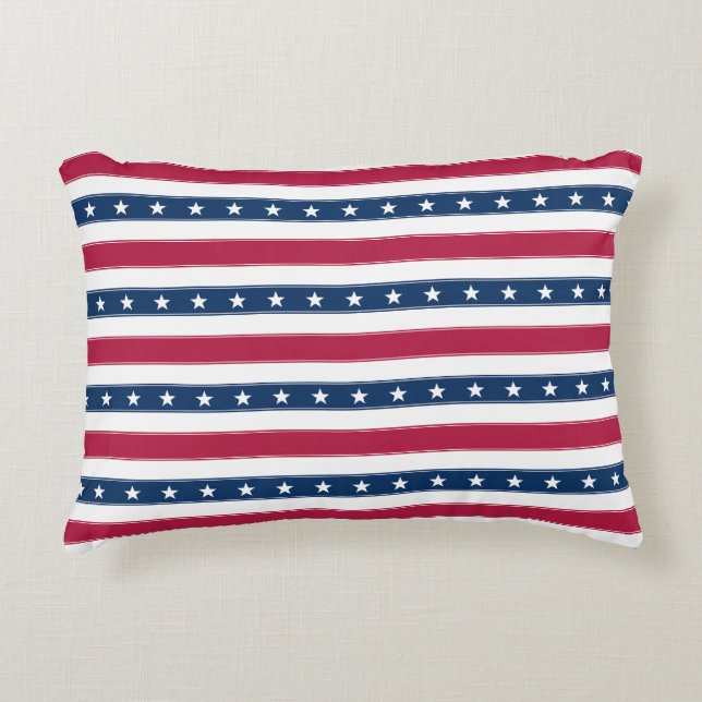 Patriotic Stripes with Stars (horizontal) Accent Pillow (Front)
