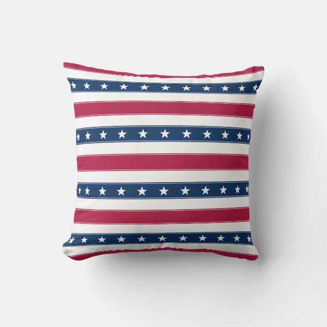 Patriotic Stripes with Stars (horizontal) Throw Pillow (Front)
