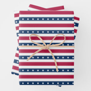 Patriotic Stripes with Stars (horizontal) Wrapping Paper Sheets