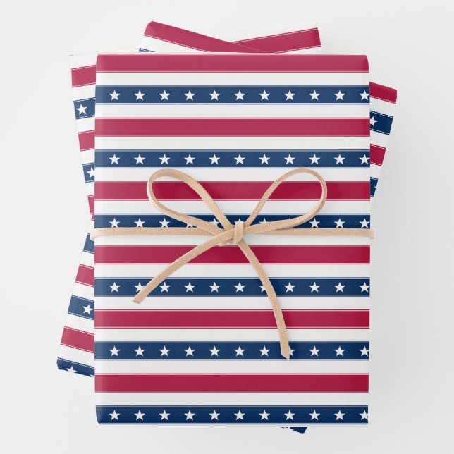 Patriotic Stripes with Stars (horizontal) Wrapping Paper Sheets (In situ)