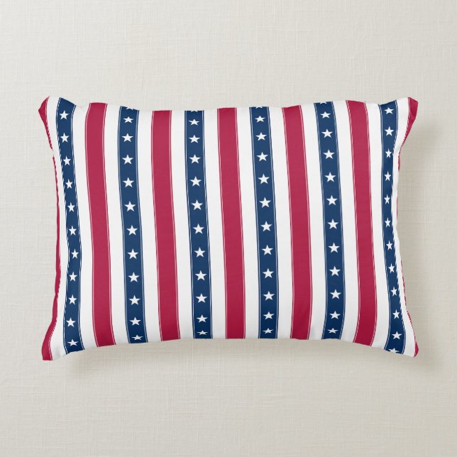 Patriotic Stripes with Stars (vertical) Accent Pillow (Front)