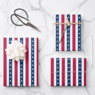 Patriotic Stripes with Stars (vertical) Wrapping Paper Sheets