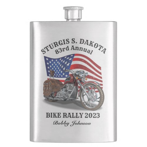 Patriotic Sturgis Bike Rally 2023 Biker Design Flask