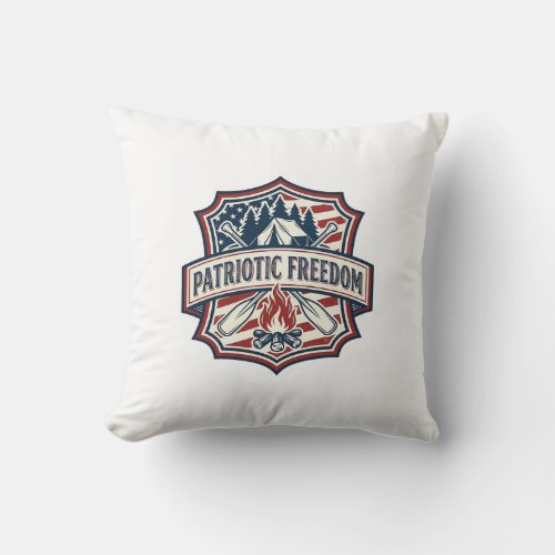 Patriotic Summer Camp Spirit Vector Graphic Tee_1 Throw Pillow