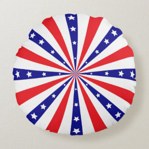 Patriotic Sun Burst Round Pillow