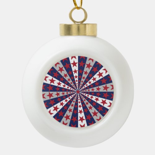 Patriotic Sunburst American Flag Artwork Ceramic Ball Christmas Ornament