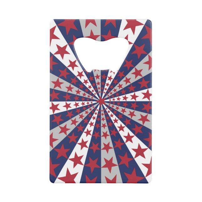 Patriotic Sunburst: American Flag Artwork Credit Card Bottle Opener (Front)