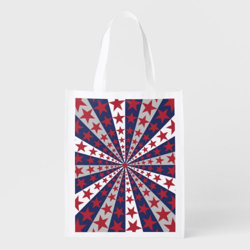 Patriotic Sunburst American Flag Artwork Grocery Bag