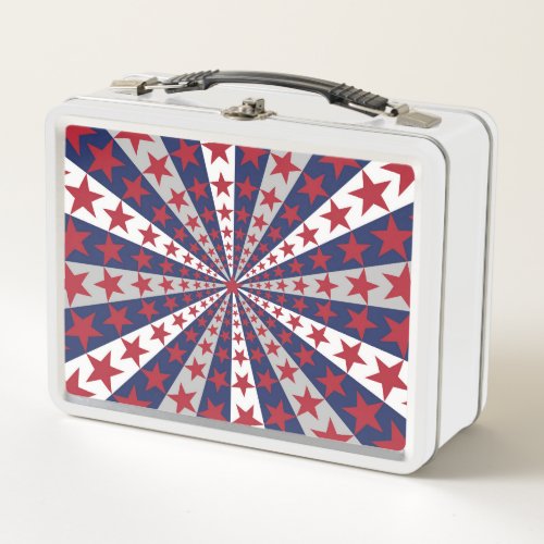 Patriotic Sunburst American Flag Artwork Metal Lunch Box