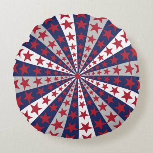 Patriotic Sunburst American Flag Artwork Round Pillow