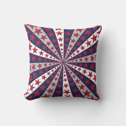 Patriotic Sunburst American Flag Artwork Throw Pillow