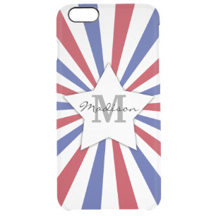 Patriotic Sunburst Stripes Monogram Clear iPhone 6 Plus Case