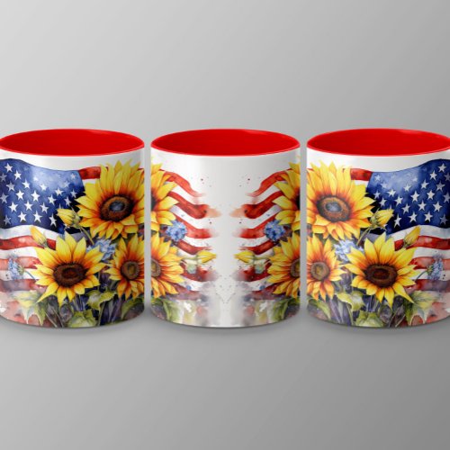 Patriotic Sunflower American Flag July 4th Mug