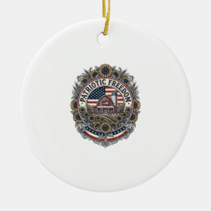 Patriotic Sunflower Farm Vector Graphic Tee_1 Ceramic Ornament