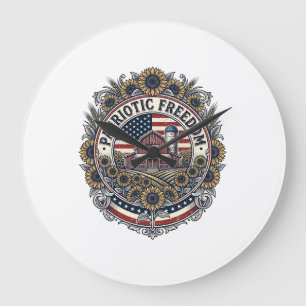 Patriotic Sunflower Farm Vector Graphic Tee_1 Large Clock