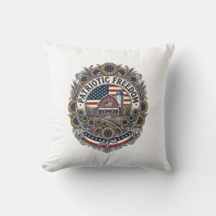 Patriotic Sunflower Farm Vector Graphic Tee_1 Throw Pillow