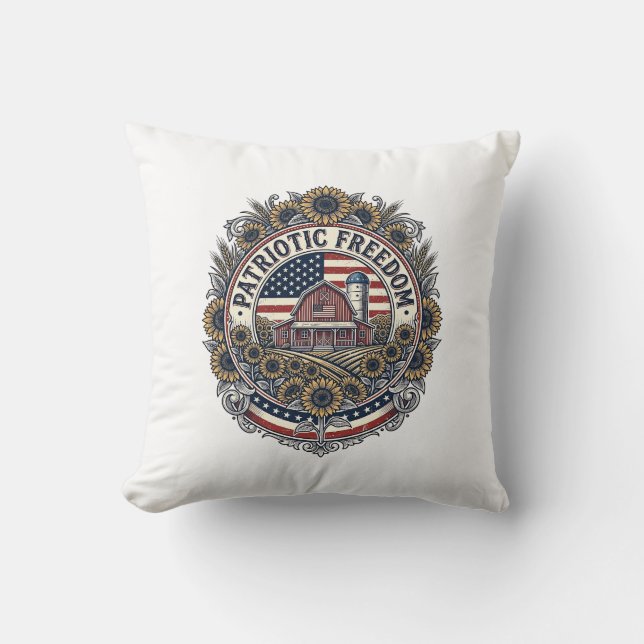 Patriotic Sunflower Farm Vector Graphic Tee_1 Throw Pillow (Front)