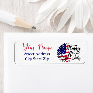 Patriotic Sunflower, Happy 4th of July Label