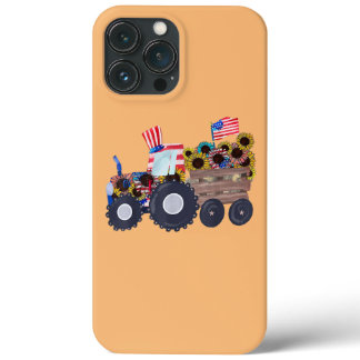 Patriotic sunflower tractor July Fourth 4th of iPhone 13 Pro Max Case