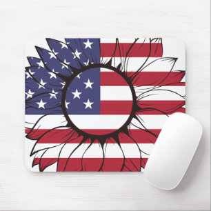 Patriotic Sunflower USA Flag Mouse Pad – American