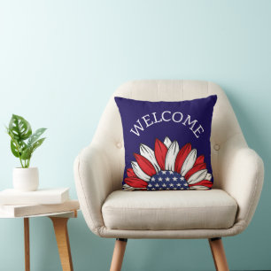 Patriotic Sunflower Welcome Throw Pillow