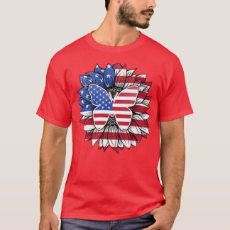 Patriotic Sunflower With Butterfly USA Flag 4th Of T-Shirt