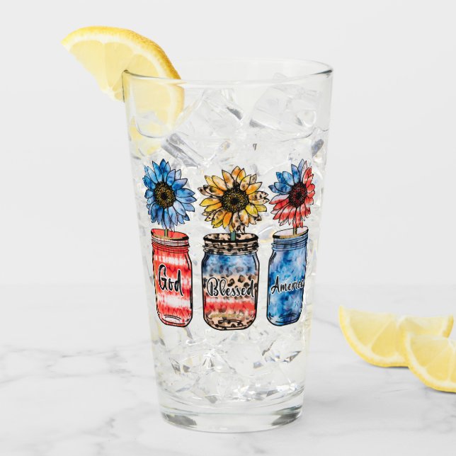 Patriotic Sunflowers in Jars | God Blessed America Glass (Front Ice)