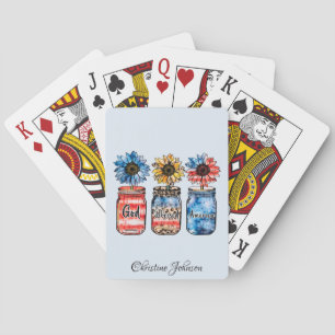 Patriotic Sunflowers in Jars God Blessed America Poker Cards