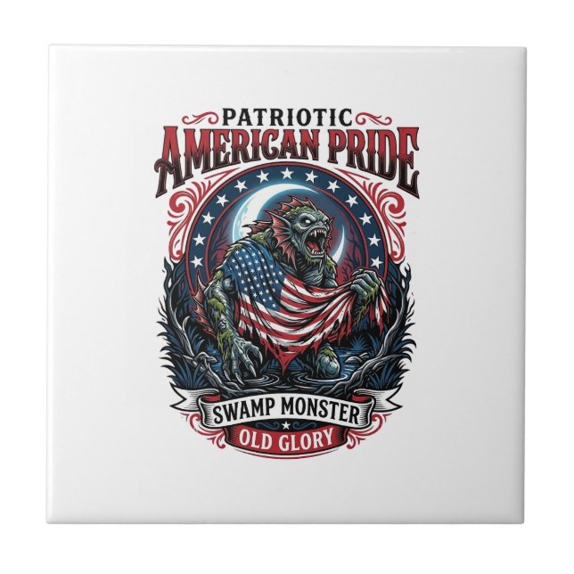 Patriotic Swamp Monster Old Glory Horror Monster P Ceramic Tile (Front)