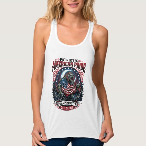 Patriotic Swamp Monster Old Glory Horror Monster P Tank Top
