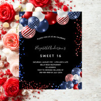 Patriotic Sweet 16 black budget party invitation