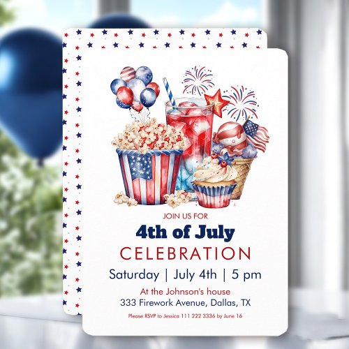 Patriotic Sweets  Fireworks 4th of July Party Invitation