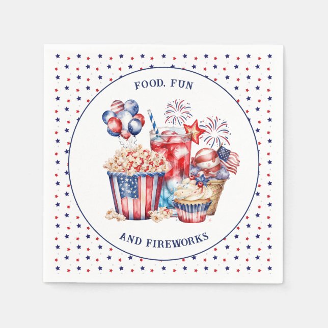 Patriotic Sweets & Fireworks 4th of July Party  Napkins (Front)