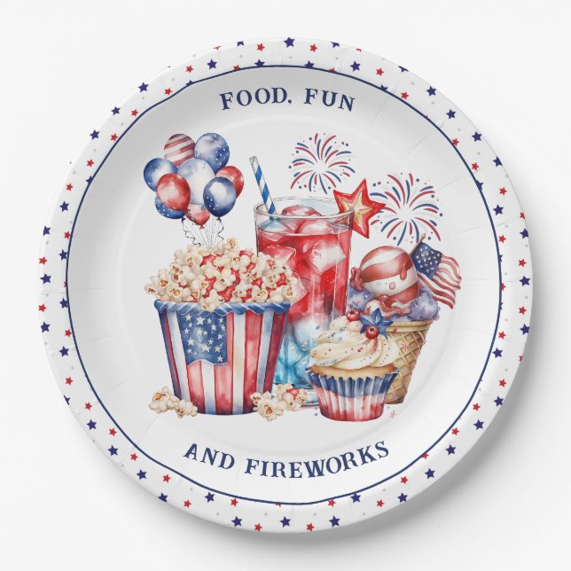 Patriotic Sweets & Fireworks 4th of July Party  Paper Plates (Front)