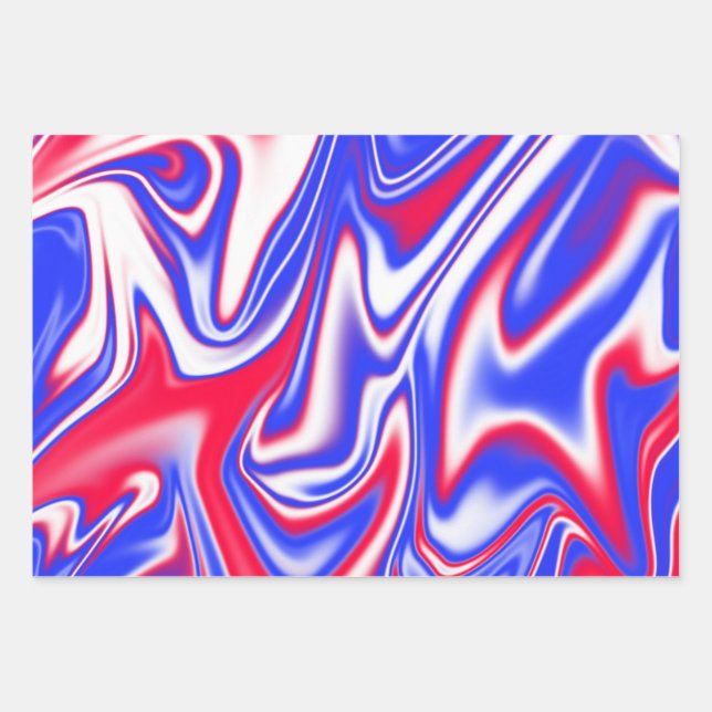 Patriotic Swirl:  Red White and Blue Marble, Wrapping Paper Sheets (Front)
