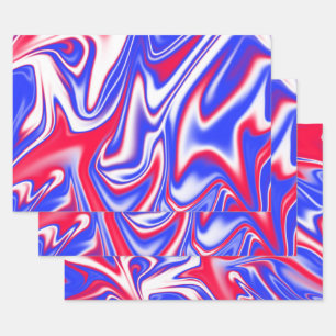 Patriotic Swirl:  Red White and Blue Marble, Wrapping Paper Sheets